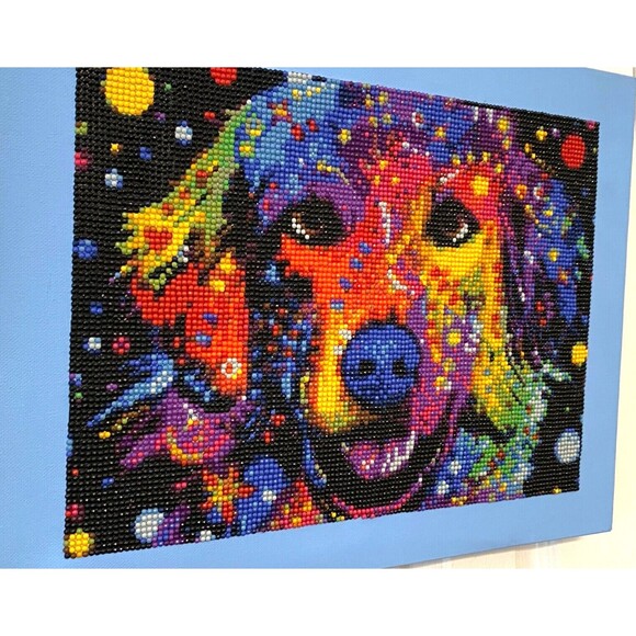 Dog Diamond Dots Wall Art Painting Lab Golden Retriever Canvas Colorful Rainbow - Picture 2 of 6